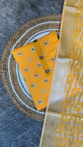Yellow Banarasi jacquard Unstitched suit